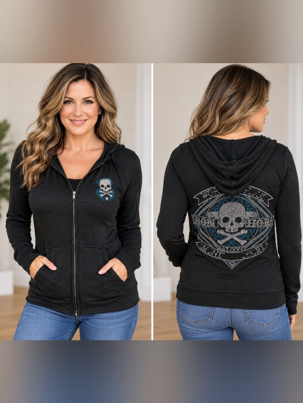 biker clothing company xl rhinestone skull iron horse saloon hoodie